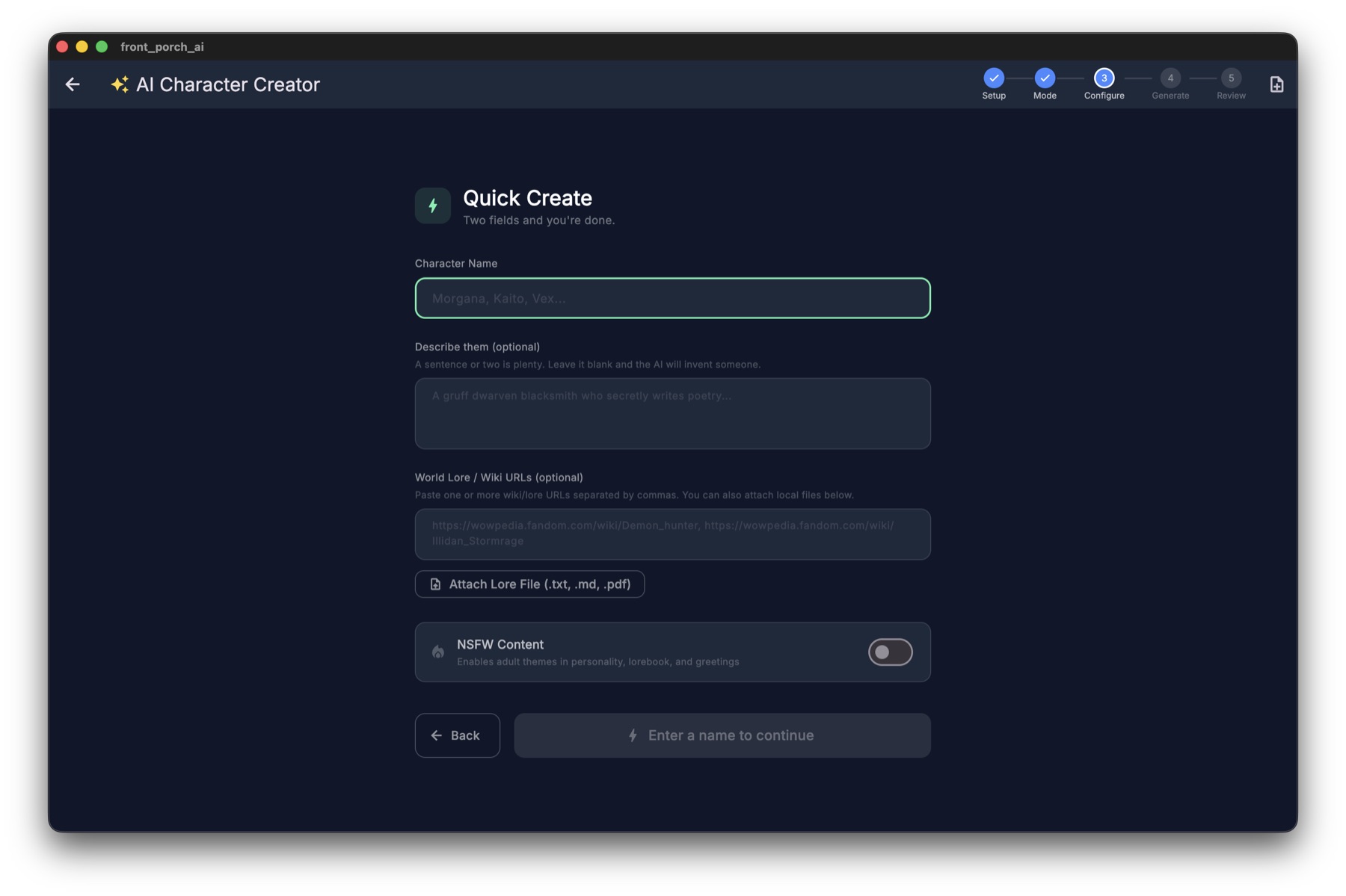 The AI character creator